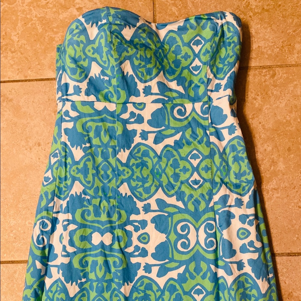 Blue and Green Strapless Dress
